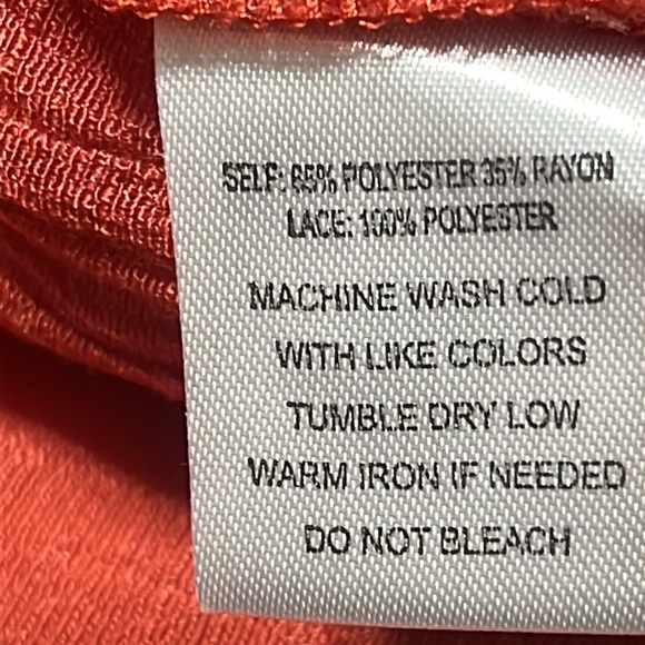 INDIGO ROSE DEEP CORAL OFF THE SHOULDER RUFFLED 3/4 SLEEVE DRESS SIZE 2X - Picture 11 of 11